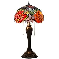 Tiffany Lamps Antique Style Stained Glass Table Lamps 22 inch Tall 12 Inch Wide Red Rose Lamp Shade 2 Light for Girlfriend Living Room Kids Bedroom Bedside Dresser Coffee Table S001 WERFACTORY