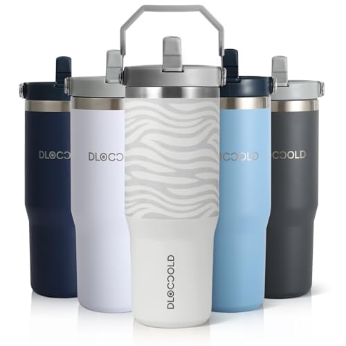 Photo 1 of DLOCCOLD 30 oz Stainless Steel Tumbler with Flip Straw & Handle, Insulated Leak Proof Water Bottle with Sip Lid for Home, Office, Car, Sports, Outdoors, Reusable Cup with Straw, Cup Holder Friendly