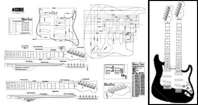 Luthiers Supplies Plan of Stratocaster Double-Neck Electric Guitar - Full Scale, Black