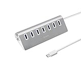 KMASHI USB Type C to USB 3.0 Hub - USB-C to 7-Port USB 3.0 Hub for USB Type-C Devices Including the new MacBook, ChromeBook Pixel and More (Silver Aluminum) (white)