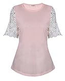 FUNOC Womens Summer Casual Short Sleeve Shirt Tops Blouse Ladies Lace Casual Top Tank