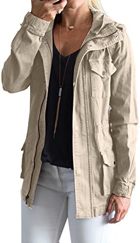 YOMISOY Womens Canvas Jackets Lightweight Hoodies Zip Up Twill Safari Military Anorak Coat with Pockets