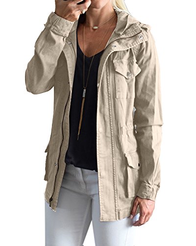 YOMISOY Womens Canvas Jackets Lightweight Hoodies Zip Up Twill Safari Military Anorak Coat with Pockets