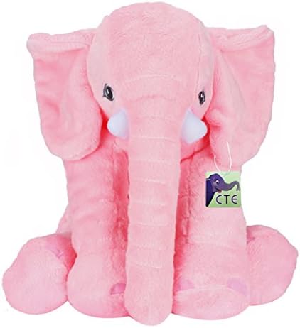 CTE 15.7inches Stuffed Elephant Soft Animal Plush Toy Baby Pillow, Cuddly Comfortable Boby Pillow Cushion Best for Baby, Children, Boys or Girls (15.7 inches, Pink)