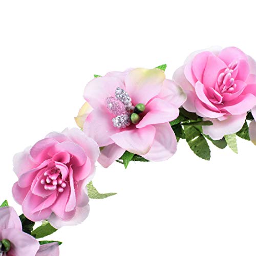 Daisyu Rose Flower Crown Festival Wedding Beach Hair Wreath (Pink)