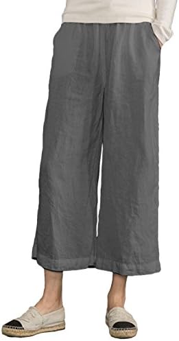 Women's Linen Drawstring Elastic Waist Cropped Pant
