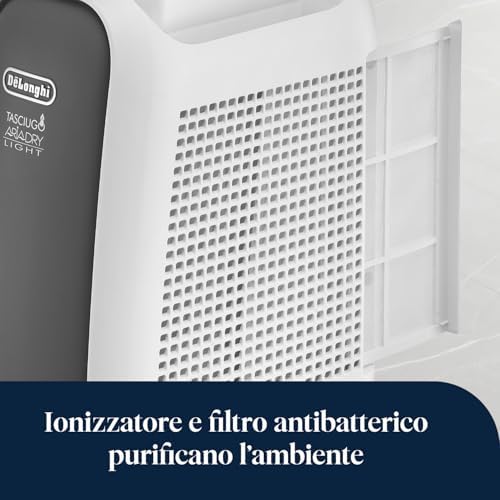 Tasciugo AriaDry Light - Deumidificatore Casa Portatile, Tecnologia Zeolite e Ionizzatore, 6L/Giorno, Asciugabiancheria, Antimuffa, Silenzioso, Funzione Swing, Timer, Grigio (DNS65)