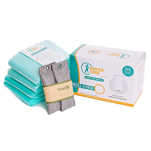 4-Pack Diaper Refill Liners for Dekor PLUS-Size Diaper Pails – Compatible Disposable Liners with Charcoal Smell Eliminators