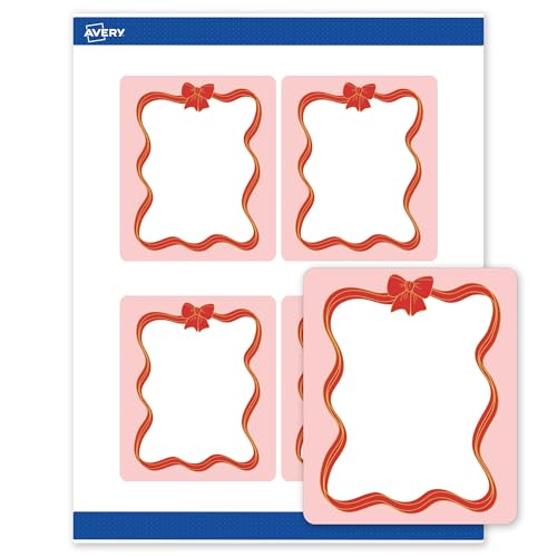 Avery Printable Rectangle Labels, 4" x 3-1/3", Matte White, Pre-Printed Pink Bo…