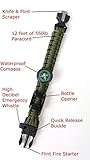 Off-Grid Gear - 6-IN-1 Survival Paracord Bracelet with Updated Compass, Knife/Scraper tool, Flint & Bottle Opener - Super Strong 550 Pound Paracord - (Army Green )