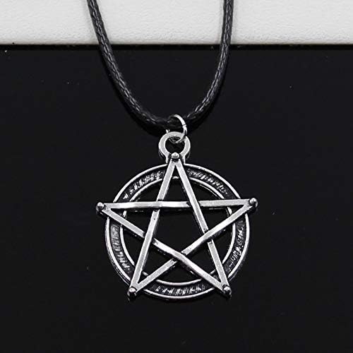 Choker Necklaces - New Fashion Tibetan Silver Pendant Star Pentagram Necklace Choker Charm Black Leather Cord Factory Price Handmade Jewelry - by ptk12-1 PCs