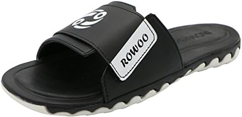 ROWOO Men's Adjustable Athletic Slip on Beach Slide Sandals (45 EU/12 US, Black)