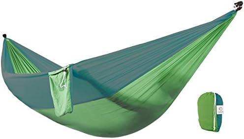 Zoophyter Double Camping Hammock, Nylon Fabric Parachute, Perfect for Park, Travel, Beach and Outdoor, With Free Hammock Rope &amp; Steel Carabiners (DarkGreen&amp;ArmyGreen)