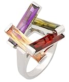 JanKuo Jewelry Curve Plus Size Silver Tone with a Combination of Four Long Bar Multi-Color CZ Ring with Gift Box