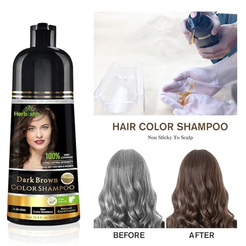 Herbishh Hair Color Shampoo For Gray Hair – Magic Hair Dye Shampoo – Colors Hair In Minutes–Long Lasting–500 Ml–3-In-1 Hair Color–Ammonia-Free | Herbishh (Dark Brown)