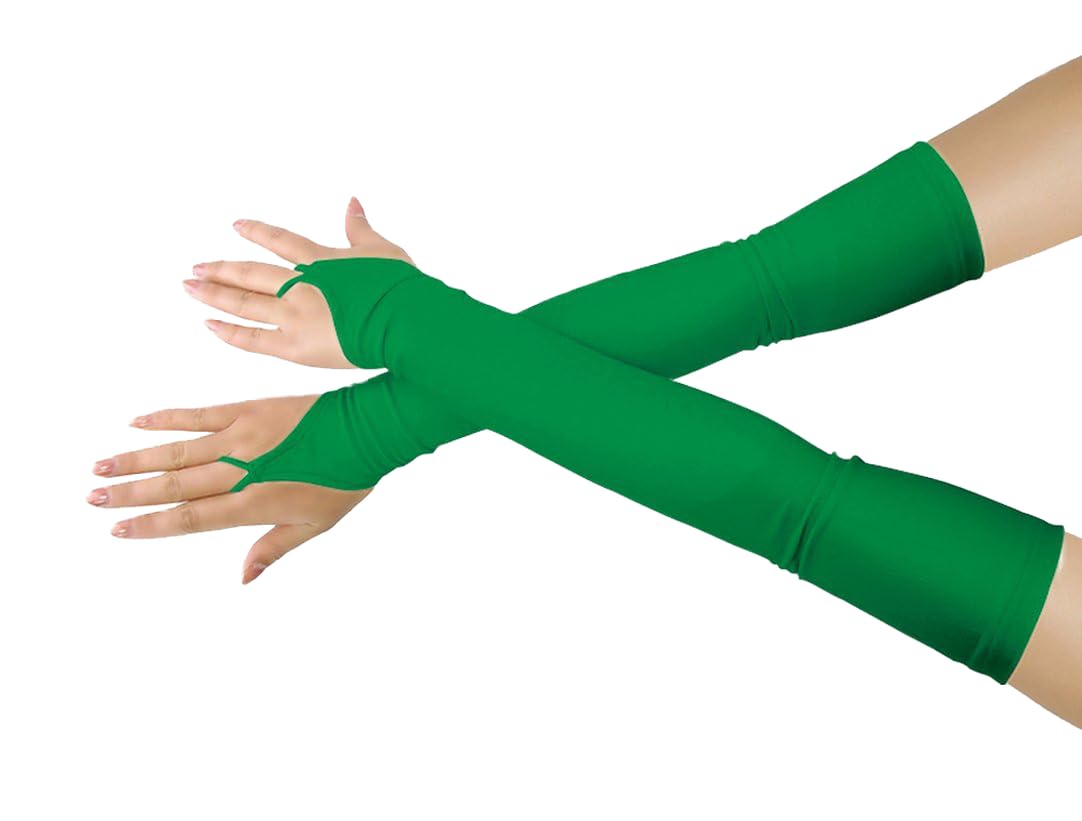 Girls' Boys' Adults' Halloween Makeup Fingerless Over Elbow Cosplay Costume Gloves (green)