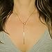 Aukmla Gold Y Lariat Chain Circle Bar Necklace Jewelry Choker for Women and Girls (Gold)