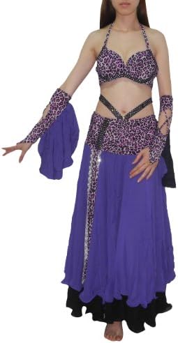 4 PCS SET: Womens Belly Dance Padded Underwired Bra Top, Sleeves &amp; Skrit 36B Purple