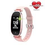WOWGO Fitness Tracker Women, Smart Watch Bracelet, Pedometer, Heart Rate Monitor, Calorie Counter, Waterproof Wristband Watch with Health Sleep Activity Tracker (Rose Gold)