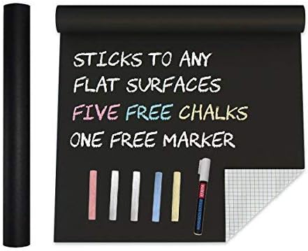 Extra Large Chalkboard Contact Paper Vinyl Wall Decal Poster (6.5 FEET) Blackboard Roll Adhesive Chalk Board Paint Alternative Bonus Chalks & Marker - Peel and Stick DIY Wallpaper Sizes 17.8" X 78.7"