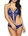 ADOME Women Lingerie Deep V Halter Lace Babydoll Mini Bodysuit,Style1-blue,Medium