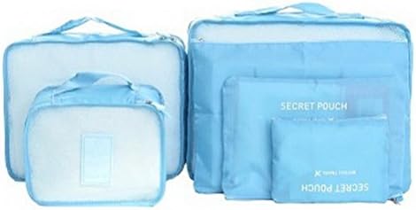 Hugesaving 6pcs travel Organizers Packing Cubes Luggage Organizers Compression Pouches Fabric Travel Storage Bag Blue