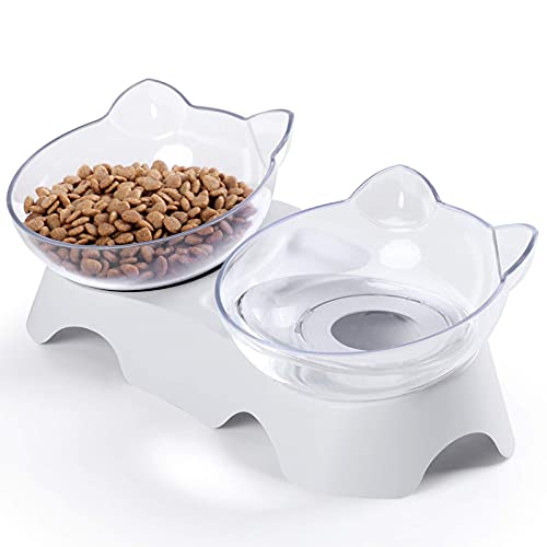 MILIFUN Cat Bowls, Cat Food Bowls Elevated, Double Kitty Bowls with 15°Tilted Raised Cat Dishes, Pet Feeding Bowl for…
