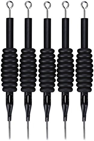 ShakeLady 5pcs Anti-slip Black Silicone 3/4" Grip Tube with Tip with Pre-sterilized Medical Stainless Steel Tattoo Needle RL / RS / F / M1 / M2 (1 Set) (5 M1)