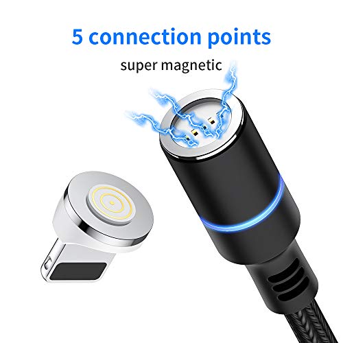 3 in 1 Magnetic Charging Cable 360°Rotate Braided Cable with Compatible for iOS, USB-C and Micro USB ，Fast Charge and Date Transfer (Black) - Thumbnail 2