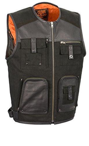 Milwaukee Performance Men's Twill/Leather Combo Fishermen Vest (Black, 5X-Large)