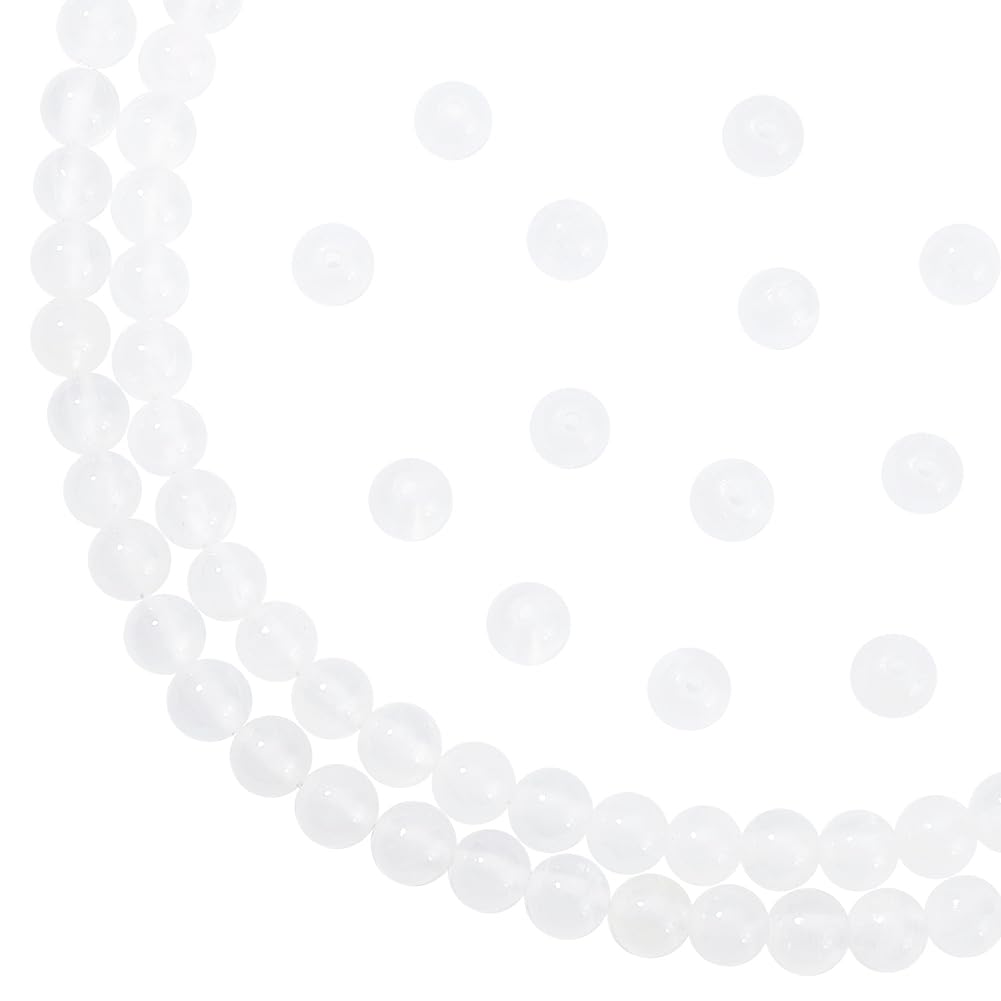 arricraft About 64 Pcs 6mm Natural Selenite Beads Strands, 15.7" 1 Strand Undyed Natural Stone Beads Center Drilled Gemstone Loose Beads for Bracelet Necklace Jewelry Making (Hole: 0.8mm)