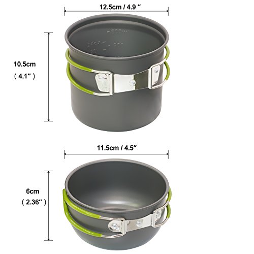 Startostar Camping Cookware Mess Kit, Outdoor Backpacking Hiking Cooking Equipment includes Pots and Pans Set with Spork, Mesh Bag - Gift Box