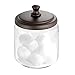 iDesign York Bathroom Vanity Glass Apothecary Jar for Cotton Balls, Swabs, Cosmetic Pads - Short, Clear/Bronze