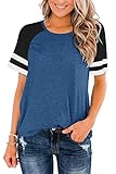LASLULU Short Sleeve Shirts for Women Color Block