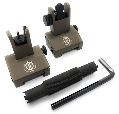 DD DAGGER DEFENSE Flip up Aluminum, BUIS with Front Sight Tool, Rail Mounted Backup Iron Sights