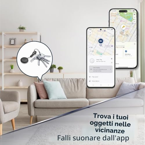 localizzatore di oggetti Tracy Tag Dual compatibile con le app Apple Dov'è e Google Find Hub per iOS e Android con batteria CR2032 e certificazione IP68, nero