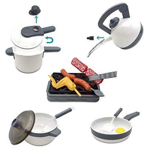 QUQUMA 52PCS Kitchen Play Toys, Pretend Play Cookware Set with Pots and Pans, BBQ Toy, Cutting Vegetables, Play Food and Cooking Utensil for Kids 3+ Year Old