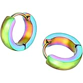 BIYONGDE Mens Womens Circle Huggie Hinged Hoop Earrings, Stainless Steel, Minimalist, Classic