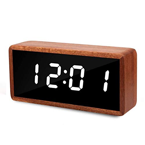 Digital Alarm Clock, MiCar Solid Wood Led Modern Desk Clock with 5.5"x2.36" Display, 7