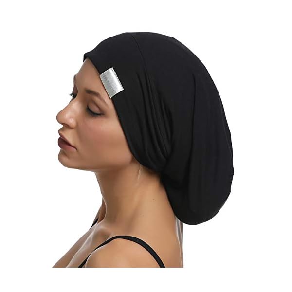 thumbnail image 2 of SAYMRE Satin Lined Bonnet Silky Hair Wrap Large Sleep Cap - Adjustable Beanie Slouchy Hats Bonnets For Women Curly Long Hair (X-Large, Pure Black) - Black Hair Information 2 of 10