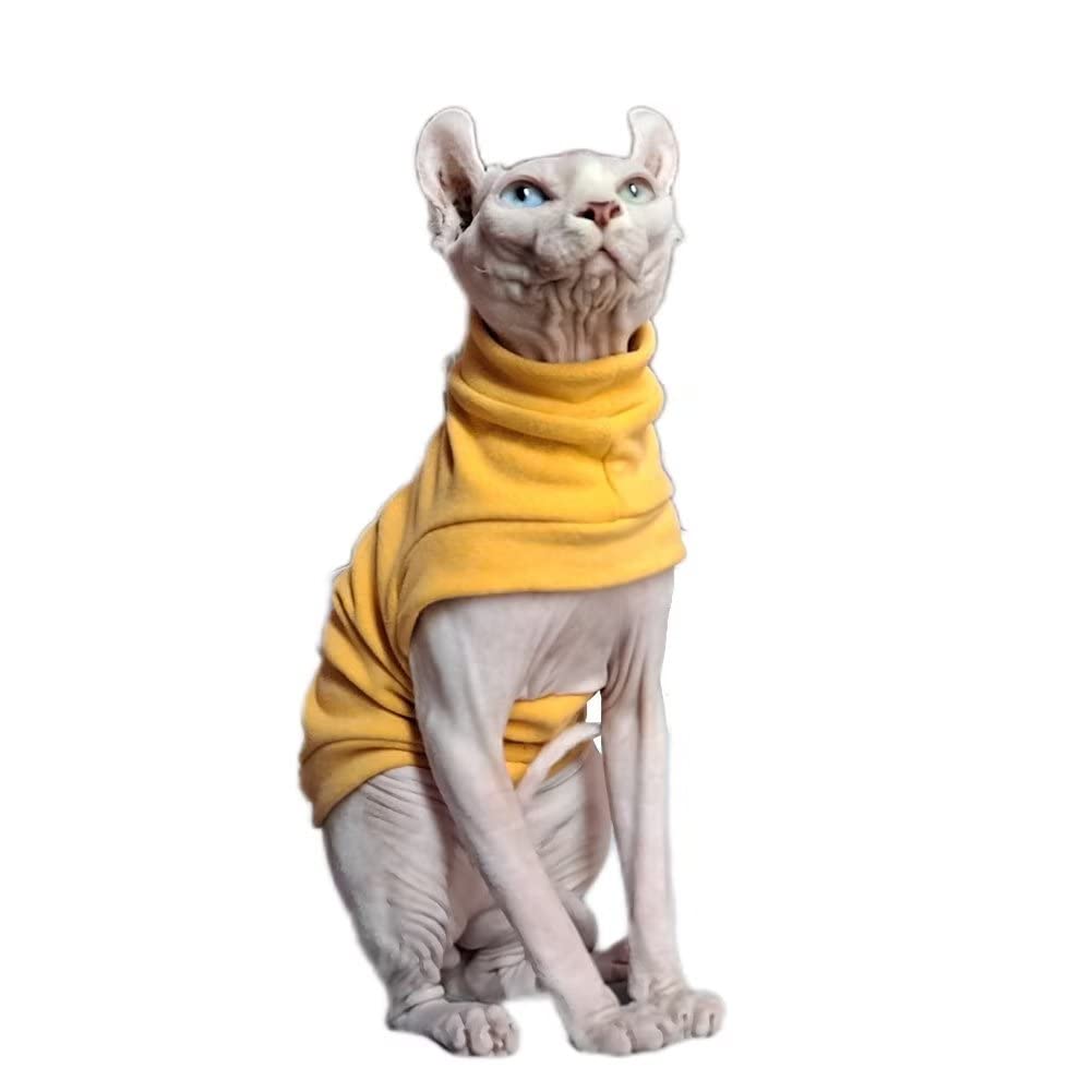 Hairless Cats Winter Clothes Sweatshirt Sweater,Stretch Dralon Fleece Cold Weather Pullover,Breathable Warm Cat Wear Vest for Sphynx Cat, Devin, Konnis, Peterbald Yellow XXL