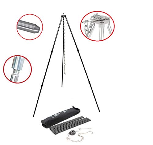 SEMPIYI Portable Outdoor Mini Camping BBQ Cooking Tripod, Aluminum Alloy, Detachable Bracket, Adjustable Hanging Chain, Suitable for Camping, Barbecue. (Black) - Thumbnail 4