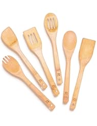 Riveira Bamboo Wooden Spoons for Cooking 6-Piece, Apartment Essentials Wood Spatula Spoon Nonstick Kitchen Utensil Set Premium Quality Housewarming Gifts for Everyday Use