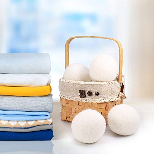 Dryer Balls Organic Eco Wool Dryer Balls 6pack 100% Natural Fabric Softener Shorten Laundry Drying Time and Reduce Wrinkles XXL White (2.95inch)