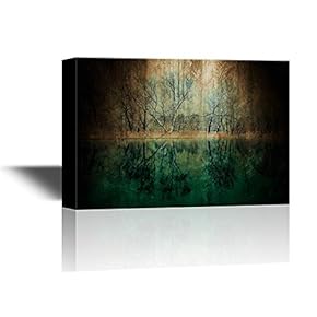 Canvas Wall Art - Abstract Trees by The Lake with Reflection on Water - Gallery Wrap Modern Home Art | Ready to Hang - 12x18 inches