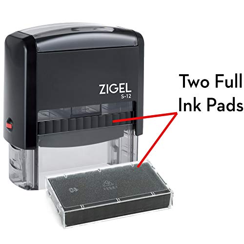 ZIGEL S+12 Self Inking Rubber Stamp 3/4" x 1-7/8" with Extra Replacement Ink Pad - Customize Online up to Four Lines of Type - Many Font and Color Choices