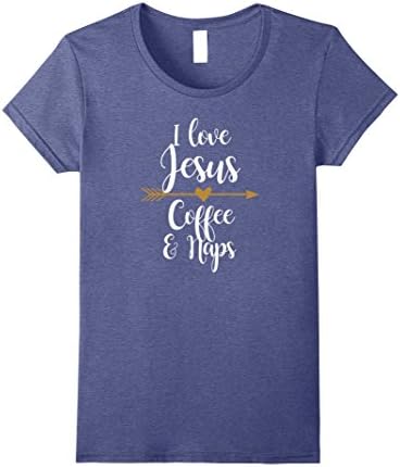 Womens I Love Jesus And Coffee And Naps Shirt - Christian Cute Tee Medium Heather Blue