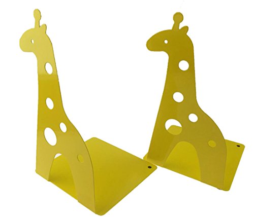 A Pair Of Cute Cartoon Giraffe Nonskid Metal Bookends For Kids Children Bedroom Library School Office Desk Study Gift (Yellow) - Thumbnail 2