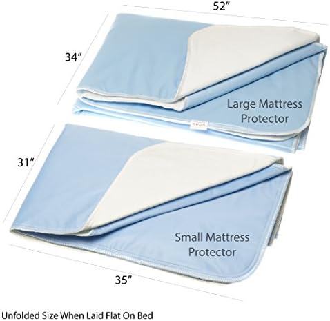 Detox Genie Bundle of 2 Washable Waterproof Mattress Protector Bed Pads 1 xl Ultra Long 34" x 52" plus 31" x 35" Incontinence Urinary Protection for Adults Toddlers Dogs & Cats.