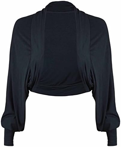 New Ladies Batwing Shrug Long Sleeve Womens Jersey Bolero Cardigan Top Size 8-14 (12 - 14, Black)